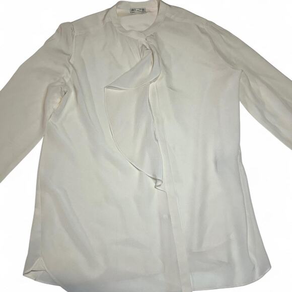 Reiss 100% Silk Ivory Ruffle Front Blouse Button Up Shirt Long Sleeve Women 10 - Picture 7 of 7